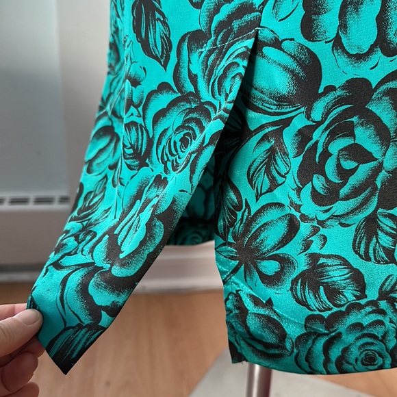Vintage teal dress with a bold rose print size 6 - Picture 9 of 12